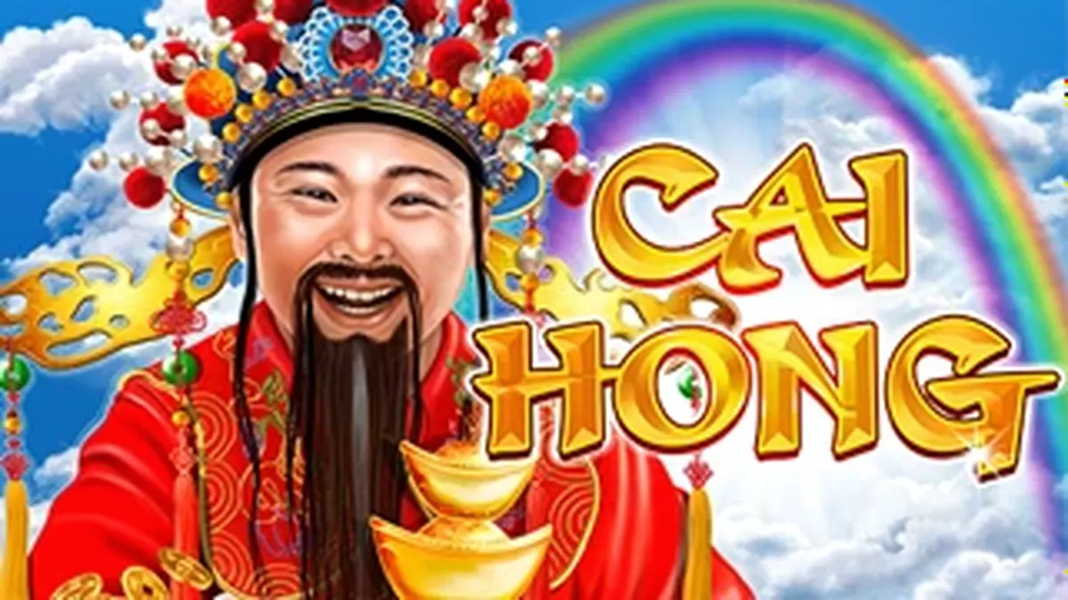 Tampilan visual slot Cai Hong dengan tema pelangi dan elemen keberuntungan