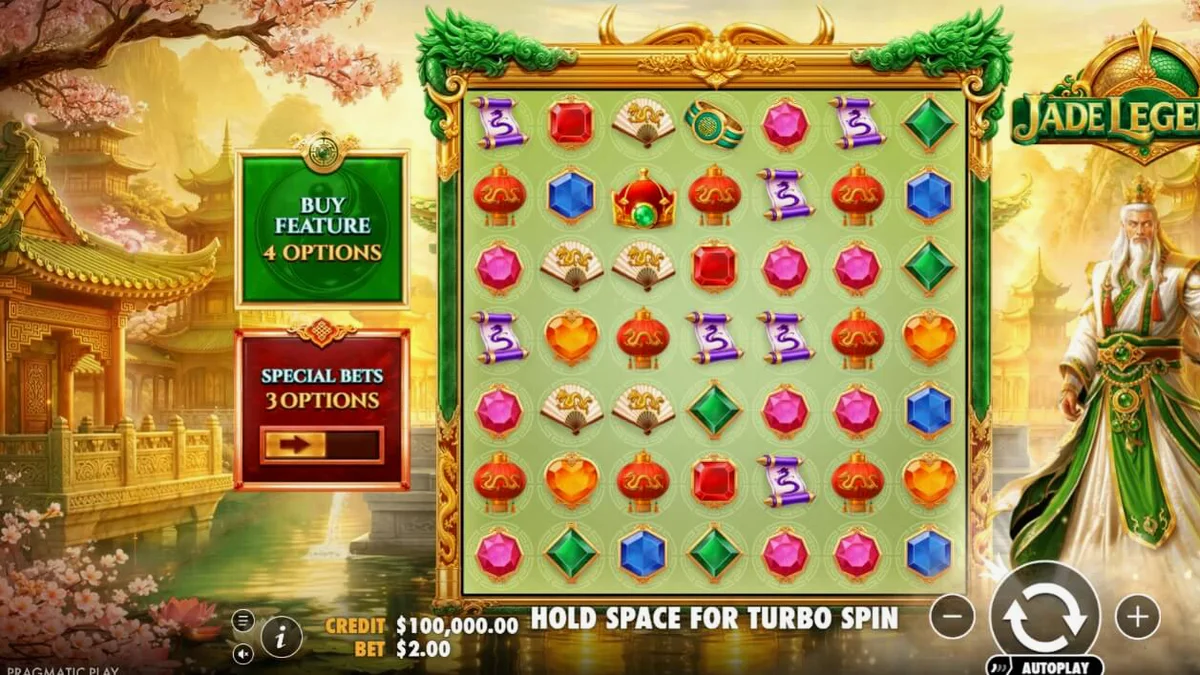 Tampilan visual slot Jade Legends dengan tema naga dan emas